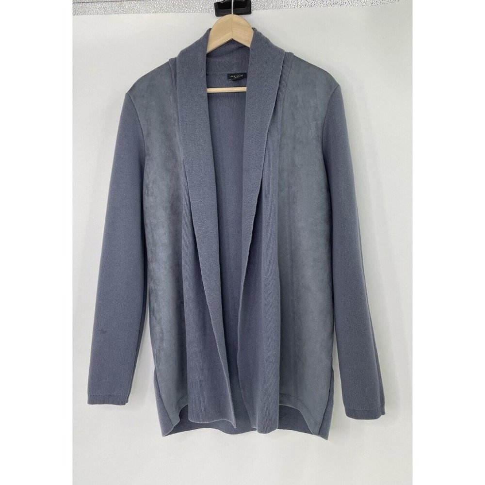 Ann Taylor Factory Blue‎ Open Front Faux Suede Panel Cardigan Sz M, Fall 2023